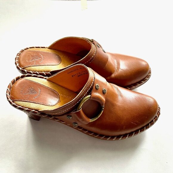 Frye Shoes - Frye Charlotte Ring 70770 Brown Leather Heeled Mule Clogs Women's Size 7 1/2 M